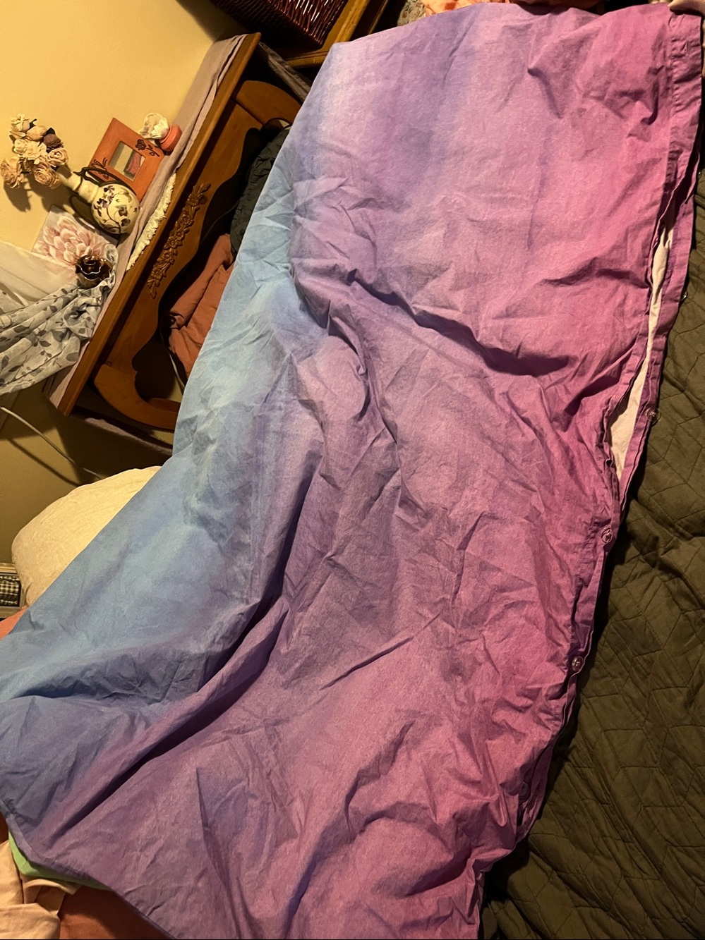 Pottery Barn Teen ~ Multi-Color Green Blue Purple Rainbow 🌈 Ombre Duvet ~ Queen - Picture 10 of 11